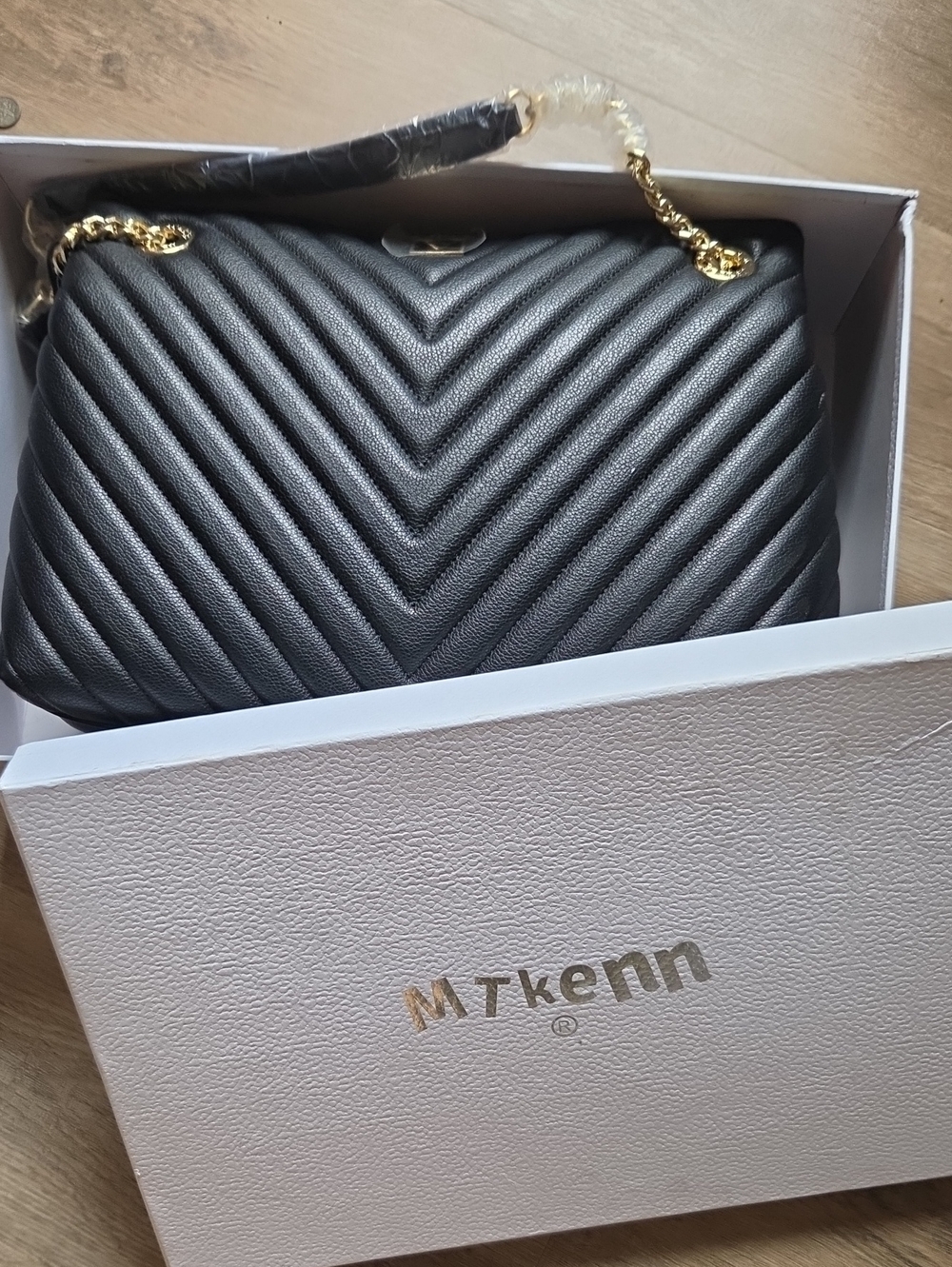 Victoria's Secret Black Quilted Chevron Bag with Gold Chain